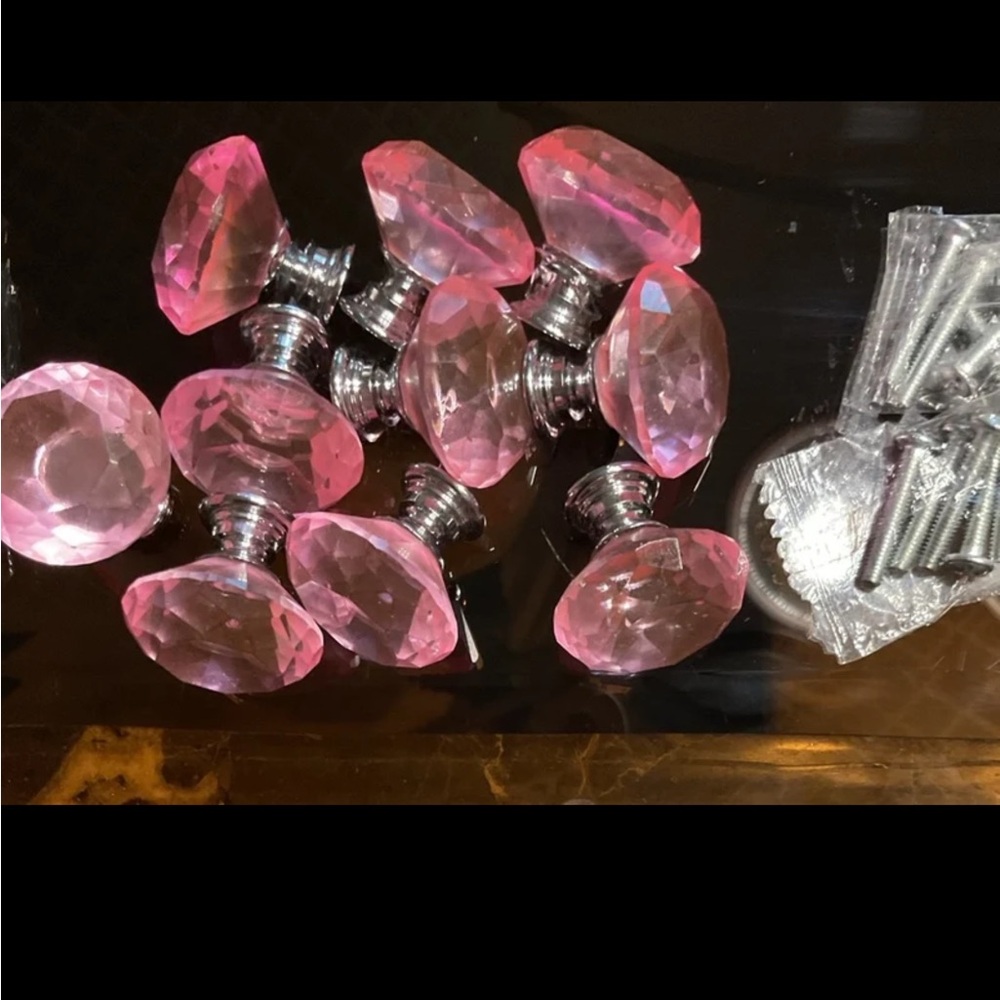 Set of 10 Pink Crystal Drawer Knobs